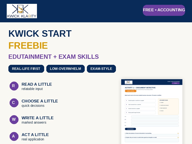 FREE GCSE / IGCSE Accounting Kwick Start | Edutainment + Exam Skills