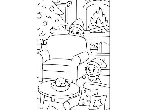 Elf on the Shelf Colouring Bookmark Template-Elves Hidden in Your Book! Christmas