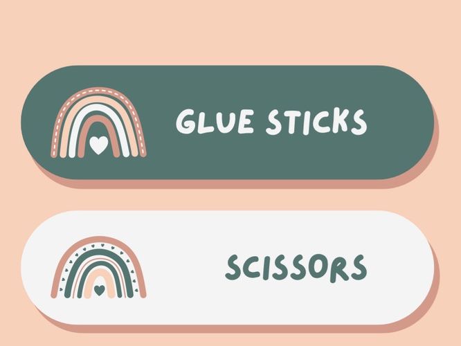 Classroom Supply Labels – Pink & Green Rainbow Theme (Editable & Printable)