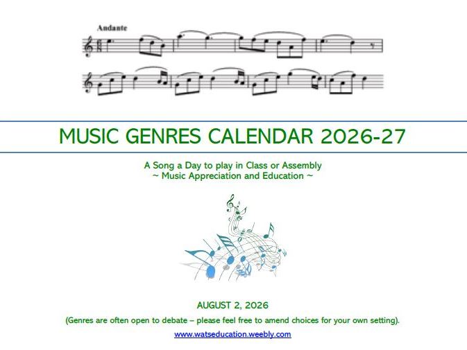 *NEW* MUSIC GENRES CALENDAR 2026-27