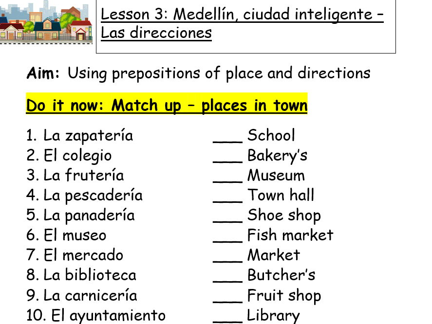 Module 6 - Mi barrio y yo - Medellin ciudad inteligente - DIRECTIONS- Spanish GCSE new spec 2024