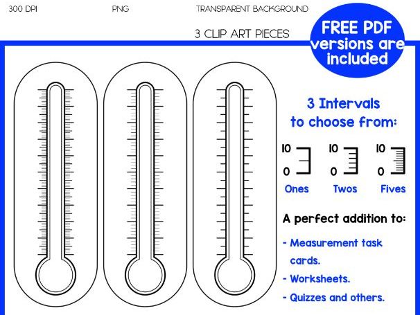 Blank Thermometer Clip Art Templates - Count by 1s, 2s & 5s | Science & Maths Resource