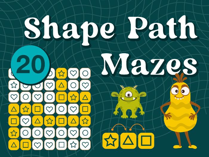Monster Math: Shape Path Mazes | 20 Logic Puzzles