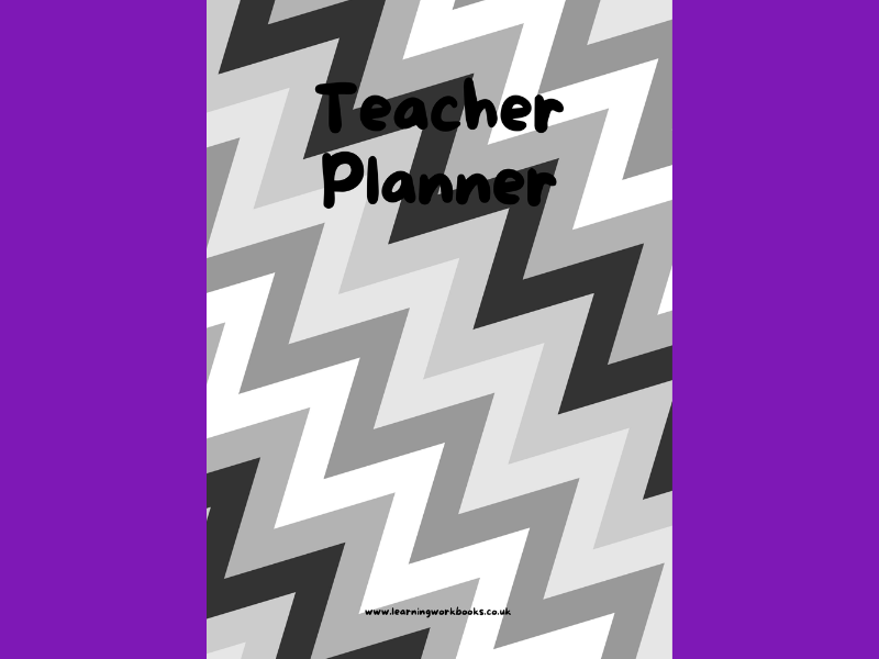 Black, White and Grey Diagonal Zigzag Teacher Planner