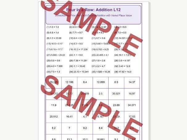 Addition L12 Four in a Row | Decimal Varied d.p.