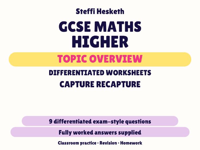GCSE Higher Capture Recapture | Topic Overview Differentiated Worksheet