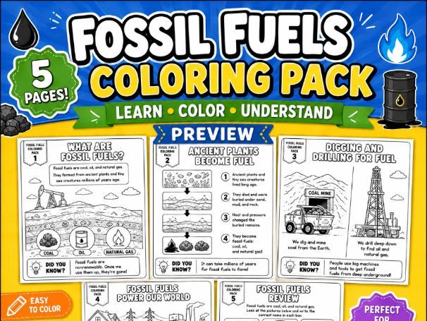 Fossil Fuels Coloring Pack | Non-Renewable Energy Worksheets for Kids