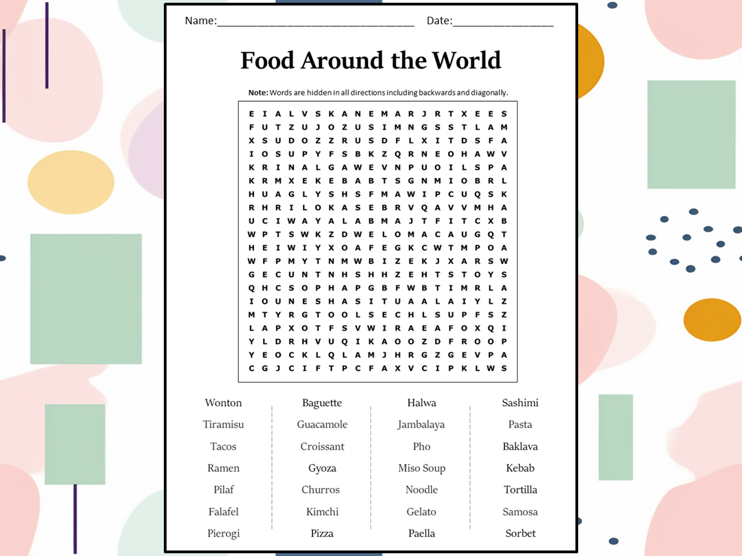 Food Around The World Word Search Puzzle Worksheet Activity Teaching 
