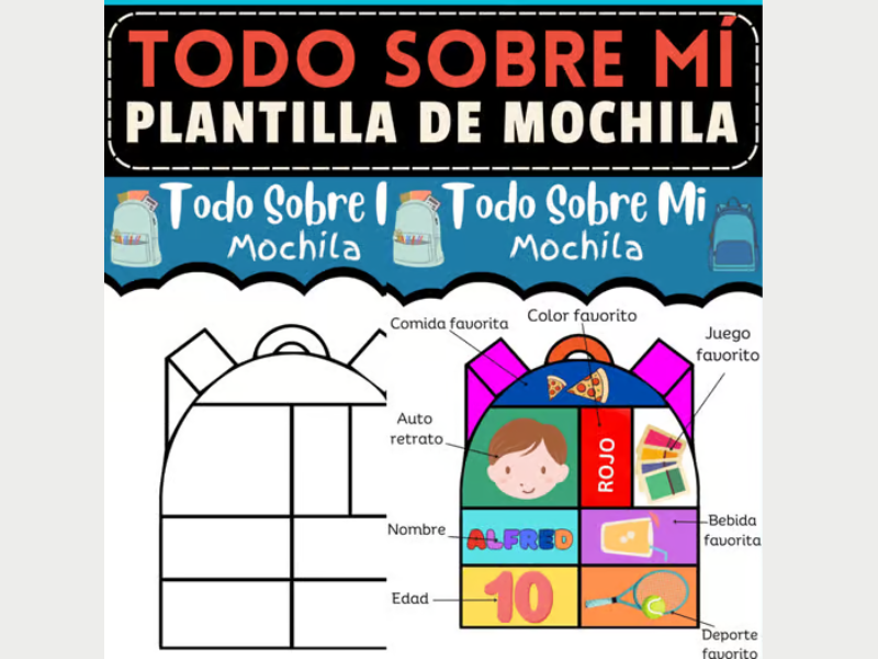 Regreso a clases - Plantilla de mochila Todo sobre mí - Backpack Spanish