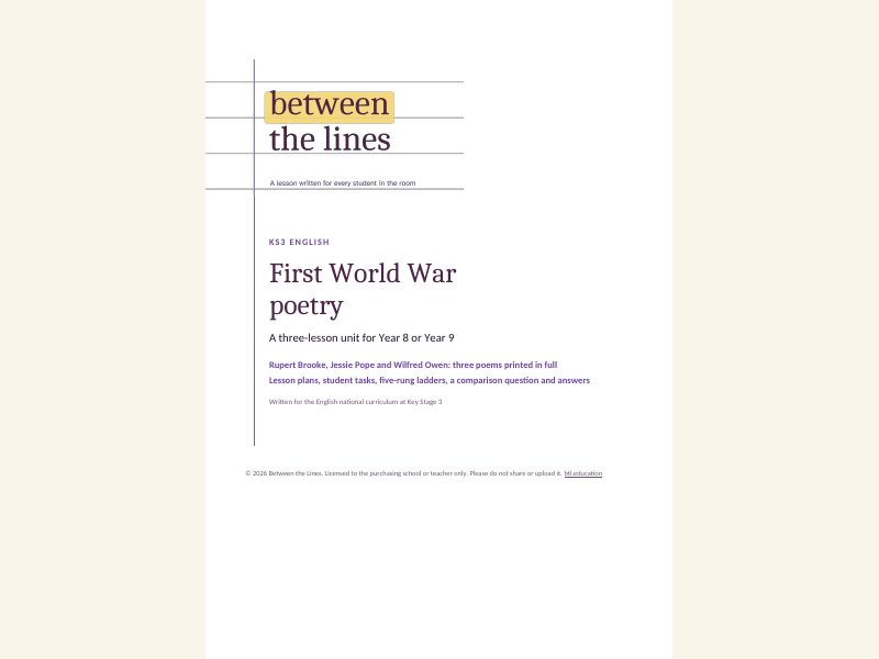 First World War poetry for KS3: Brooke, Pope and Owen (three lessons)