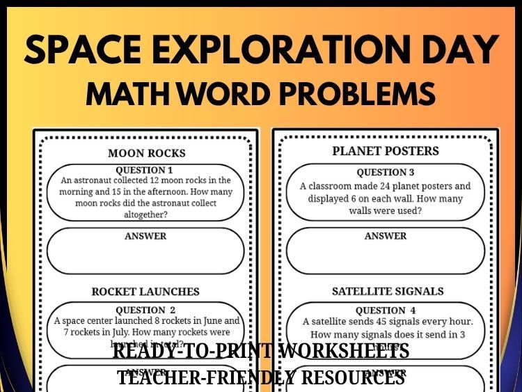 Space Exploration Day Math Word Problems | 40 Space-Themed Problems & Answer Key