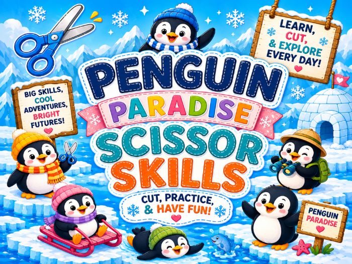 Penguin Scissor Skills Worksheets | Cutting Practice & Fine Motor Activities | Preschool–1st Grade