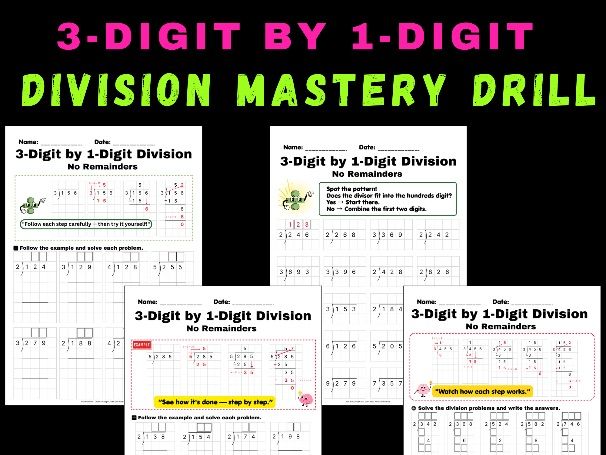 3-Digit by 1-Digit Division Worksheets | Year 4-6 Maths, KS2