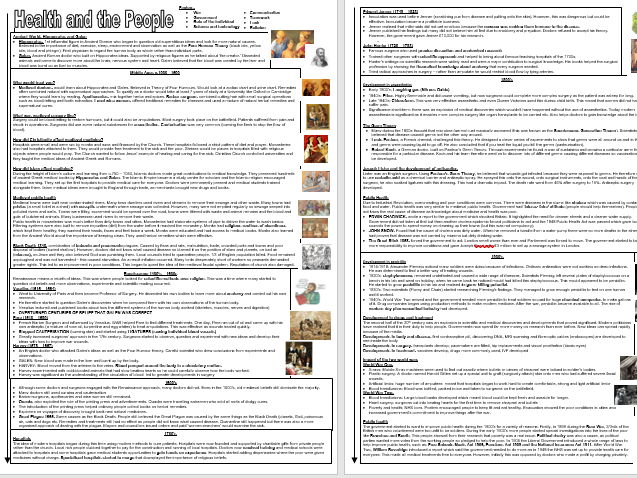 AQA GCSE History -  Health and the People - short knowledge organiser