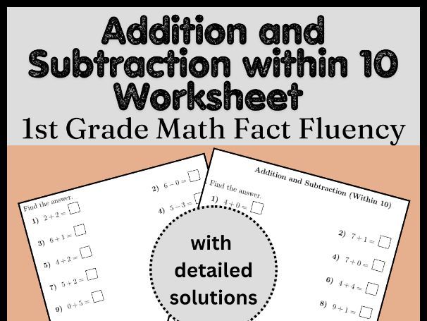 Addition and Subtraction within 10 Worksheet | 1st Grade Math Fact Fluency