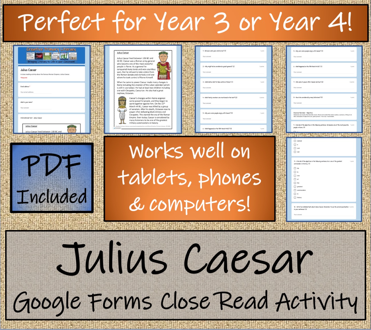 LKS2 Julius Caesar Reading Comprehension Activity | Digital &amp; Print ...