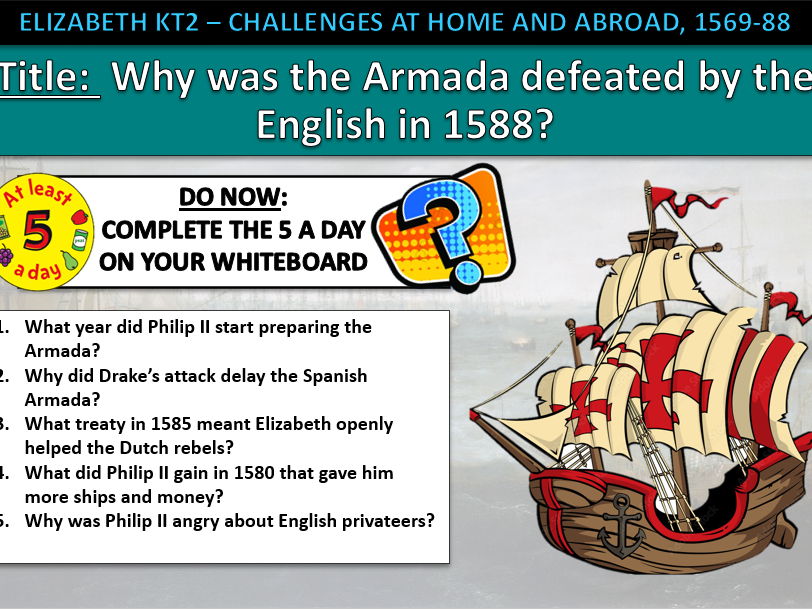 History GCSE Elizabeth Edexcel KT2 L8 Why the Armada was Defeated (Fully Resourced).