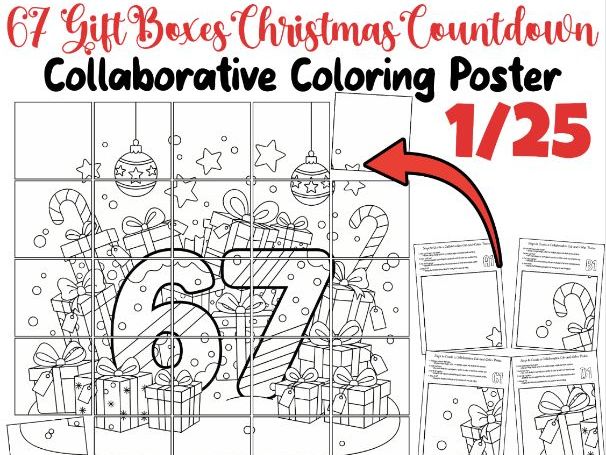 67 Gift Boxes Christmas Countdown Collaborative Poster | Winter Coloring Art