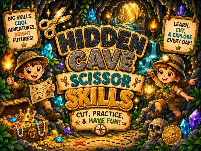 Hidden Cave Scissor Skills Worksheets | Cutting Practice & Fine Motor Activities | Preschool–Grade 1