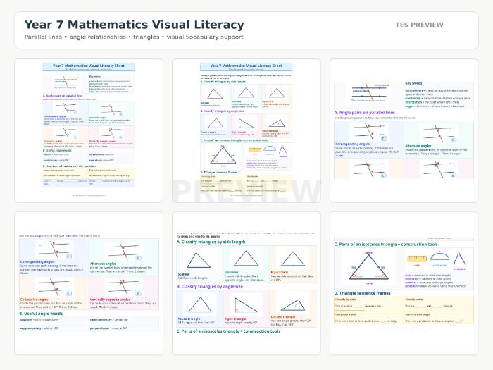 Mathematics Literacy: Angles, Lines & Triangles Visual Literacy Sheet