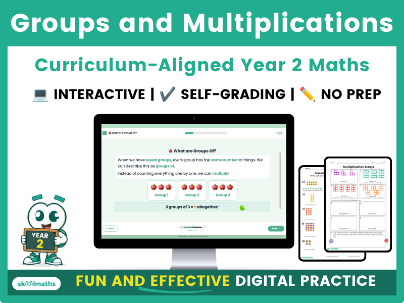 Groups and Multiplications - Year 2  Digital Maths Lesson with Self-Marking Activities