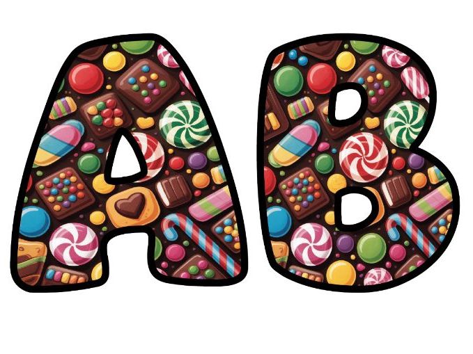 Candy Chocolate Sweet Sugar Classroom Display | Lettering Set | Whole Alphabet A-Z and 0-9