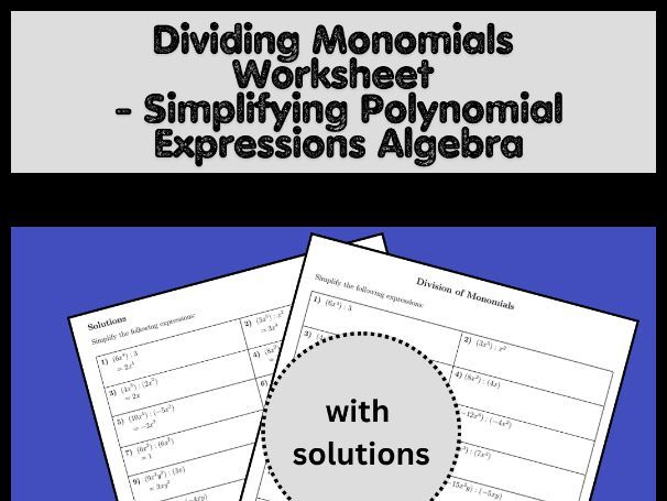 Dividing Monomials Worksheet - Simplifying Polynomial Expressions Algebra