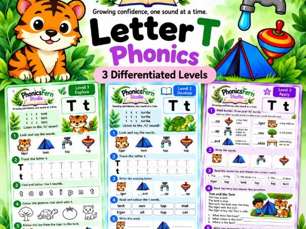 Letter T Phonics | 3 Differentiated Levels