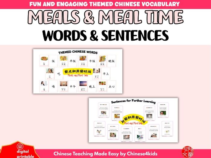 Beginner Chinese Vocabulary Learning Pack: Meals and Meal Time (餐点和用餐时间)