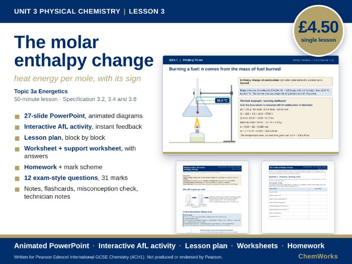 Edexcel IGCSE Chemistry Unit 3 – Physical Chemistry: Lesson 3, The Molar Enthalpy Change
