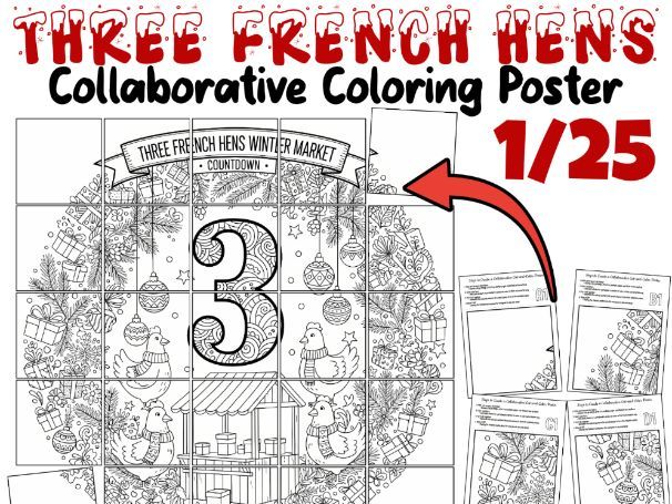 Three French Hens Collaborative Poster | 12 Days of Christmas Winter Market Art