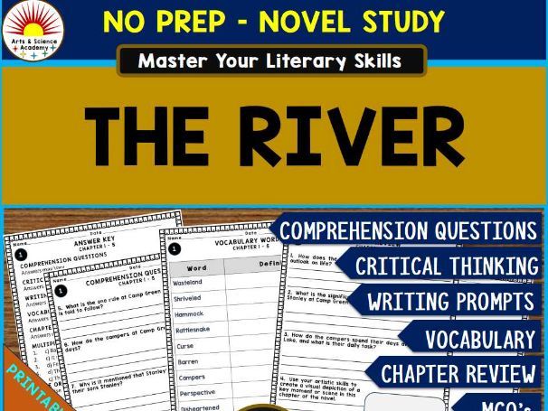 THE RIVER Novel Study Comprehension, Critical Thinking, Vocab, MCQs, True or False, Writing Pro