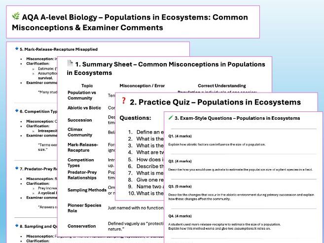 AQA A Level Biology Revision Misconception & Practice Populations in Ecosystems Chapter 19