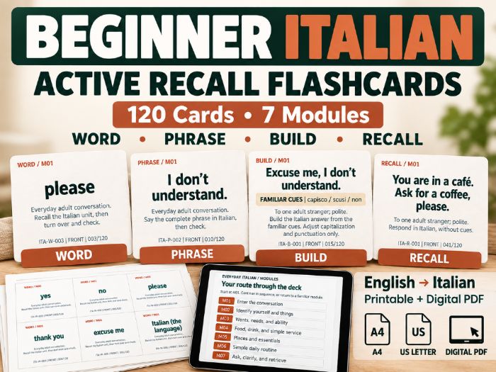 Beginner Italian Active Recall Flashcards