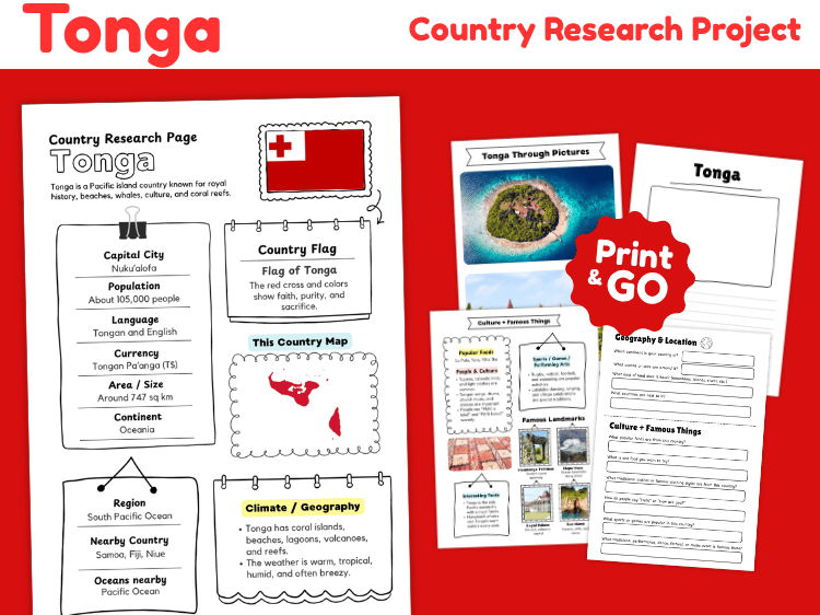 Tonga Country Research Project | Geography & Culture Worksheets