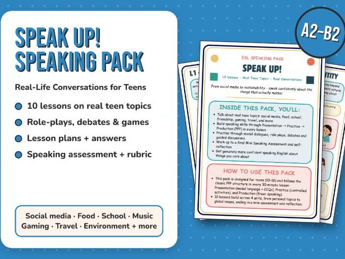 ESL Speaking Activities for Teens: 10 Lessons, A2-B1 PPP - Ready To Use!