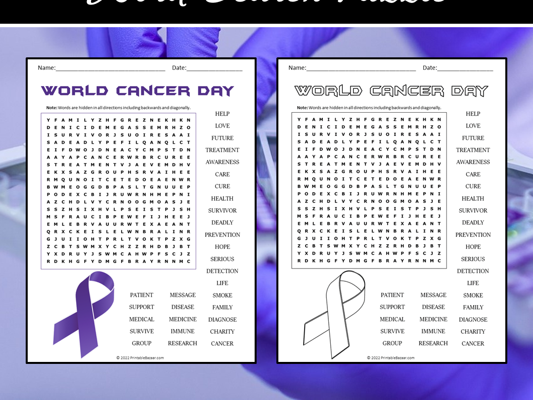 World Cancer Day Word Search Puzzle | Teaching Resources for Free Printable Breast Cancer Word Search
