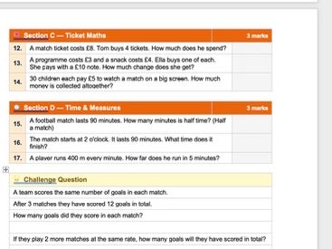 World Cup Maths Worksheet - Year 4 - With Answers