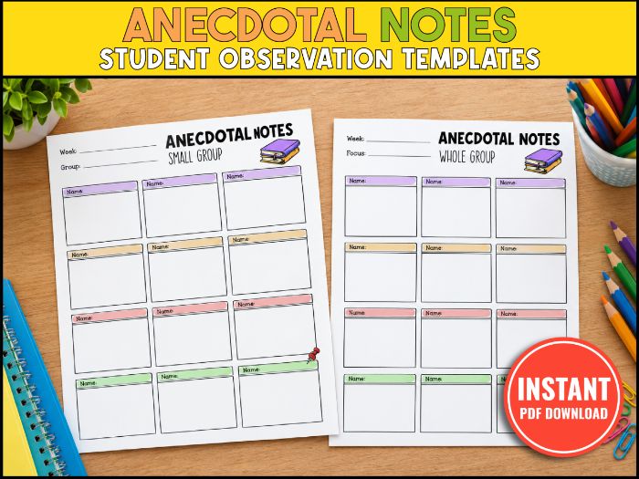 Printable Anecdotal Notes & Student Observation Sheets, Curriculum Assessment