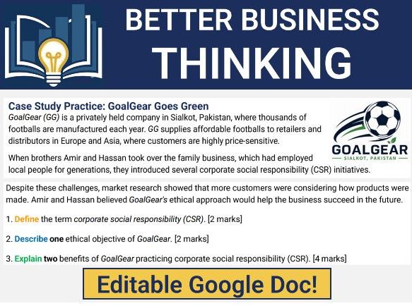 IB Business - 1.3 Ethics-CSR Case Study Practice (Editable Google Doc)
