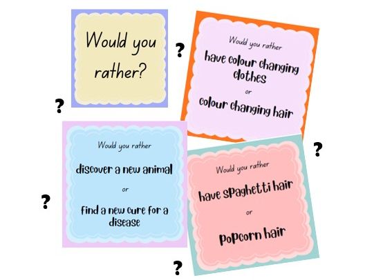 'Would you rather' cards  ice breaker