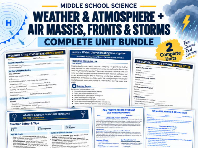Weather and Atmosphere Unit Bundle: Air Masses, Fronts & Storms | Grades 6–8
