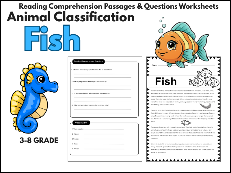 Fish Reading Comprehension Passages & Questions worksheet