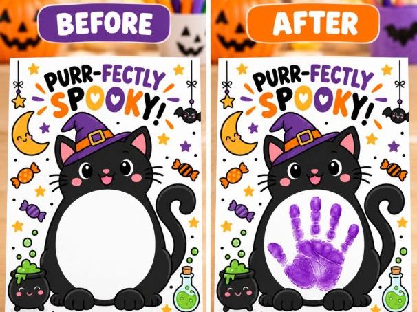 Halloween Cat Handprint Craft&Art|Halloween Keepsake for Preschool&Kindergarten