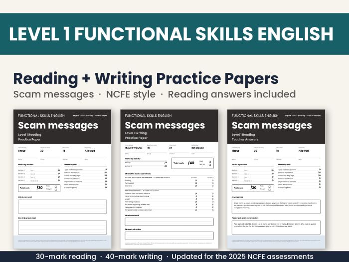 Functional Skills English Level 1 Practice Papers: Reading and Writing, Scam Messages