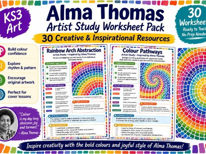 Alma Thomas Artist Study – 30 Creative Art Worksheets | KS3 Colour, Pattern & Abstract Art