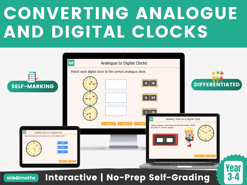 Converting Between Analogue and Digital Time Year 3 and Year 4 Maths Digital Lesson
