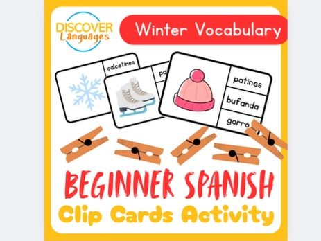 Beginner Spanish Winter Season Vocabulary Clip Card Activity