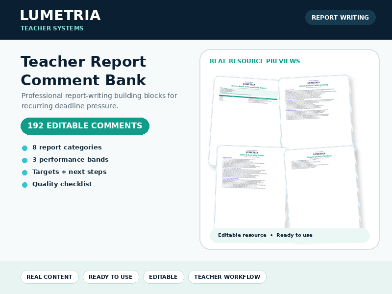 Teacher Report Comment Bank | 192 Editable Comments, Targets & Next Steps