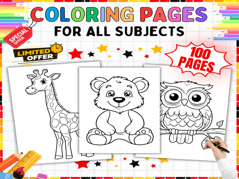 100 Colouring Pages Bundle | Animals & Wildlife | Cross-Curricular Art Activities for Kids
